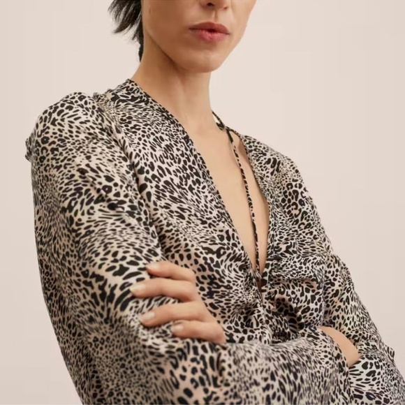 NWT Mango Dress Animal Print Long Sleeve Light Silk Feel Long Maxi Length Size 8 - Picture 15 of 15